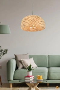 Mirage Model Tekli Rattan Bambu Modern Tasarım İskandinav Bohem Sarkıt Avize